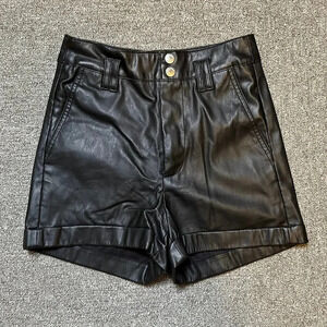 Bershka High Waisted Faux Leather Shorts in Black Size US Small